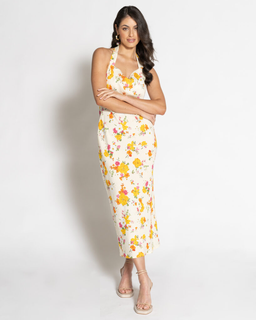 Kahlee Midi Dress - Yellow Floral