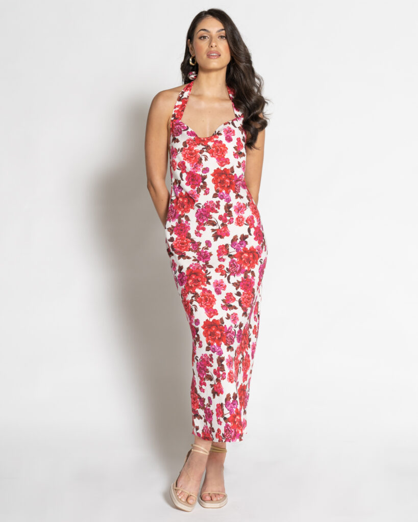 Kahlee Midi Dress - Pink Floral Print