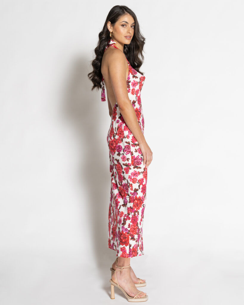 Kahlee Midi Dress - Pink Floral Print